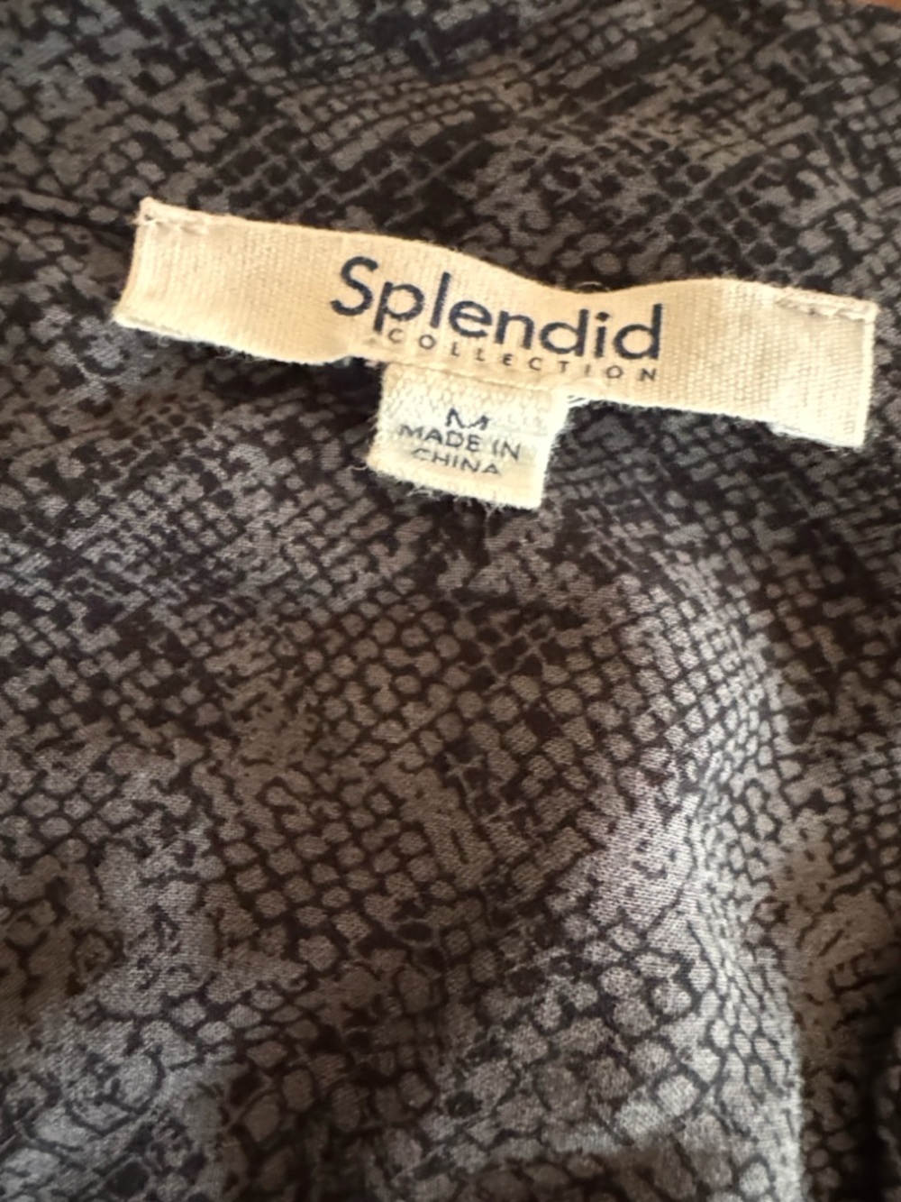 Splendid Gray Snake-Print Long Sleeve Wrap Top